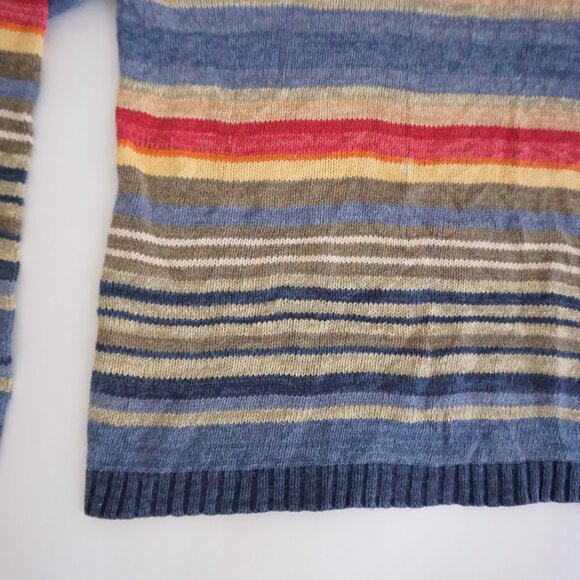 Vintage Mountain Lake Blue Cotton Sweater Striped Knit Grandmacore M - Picture 6 of 9